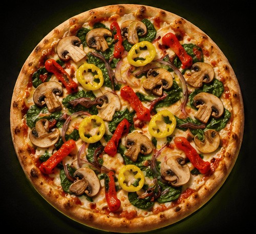 Neon Veggie mushroom and spinach pizza