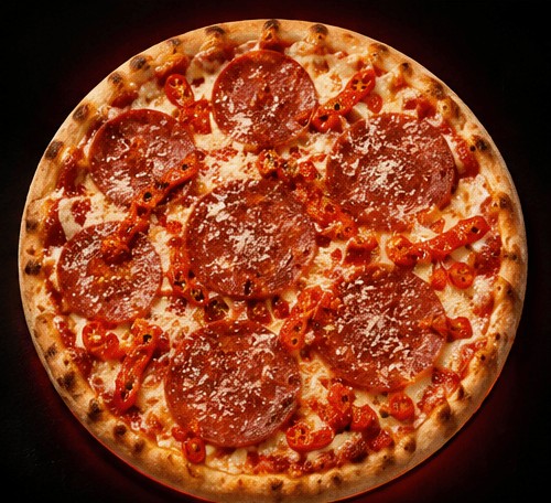 Redline soppressata and Calabrian chili pizza