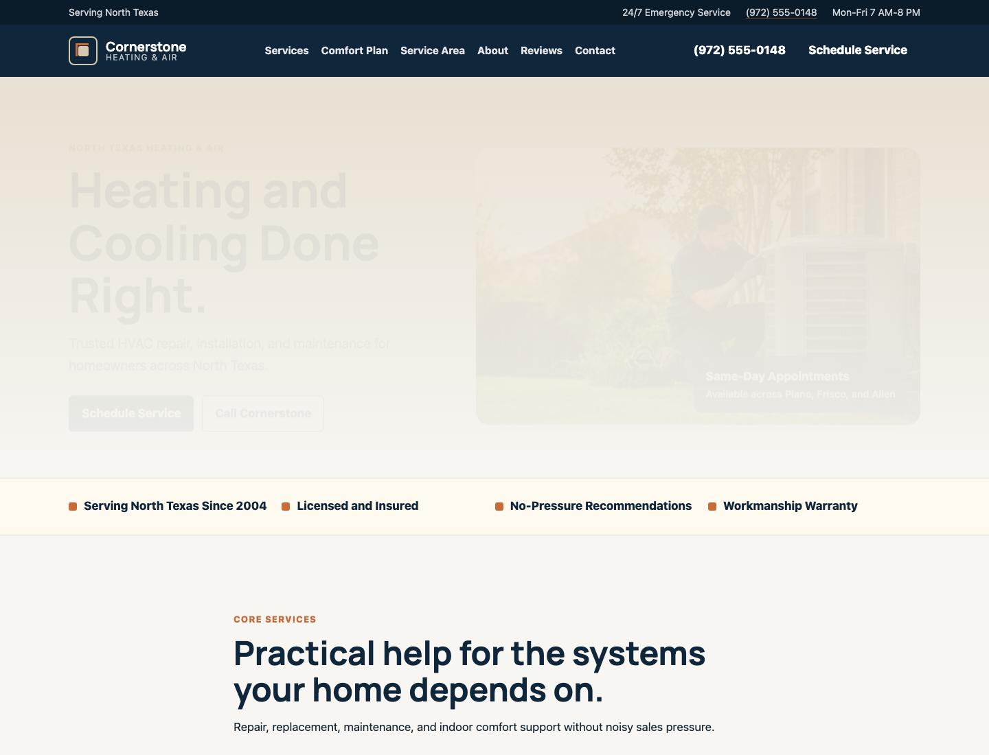 Cornerstone HVAC website preview