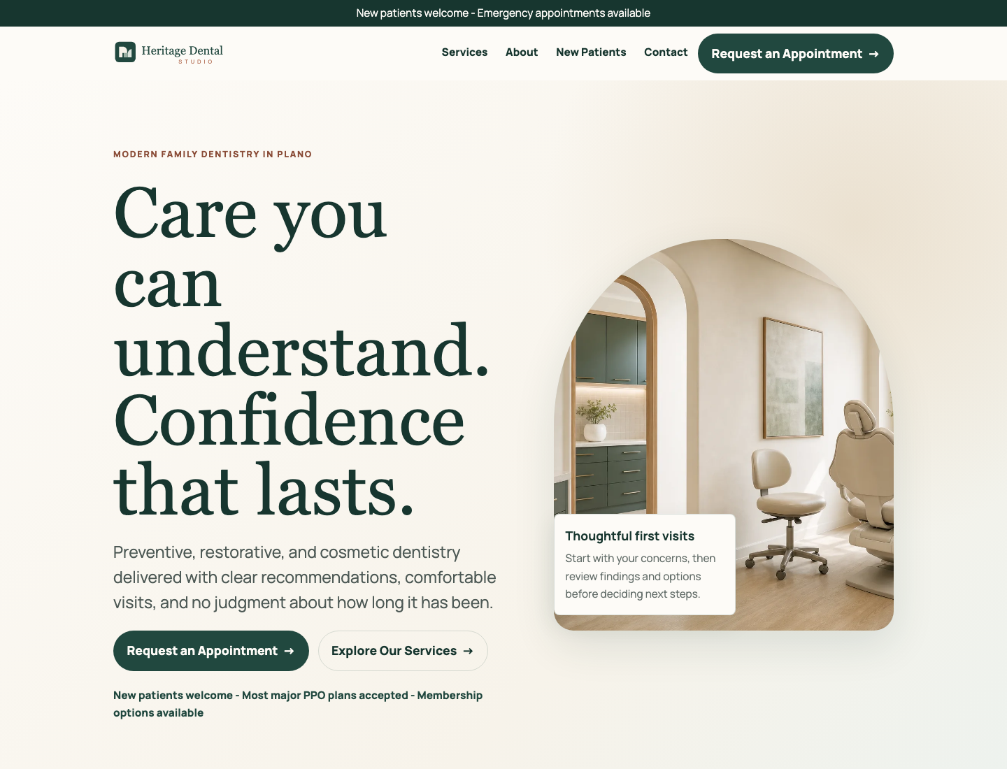 Heritage Dental Studio website preview