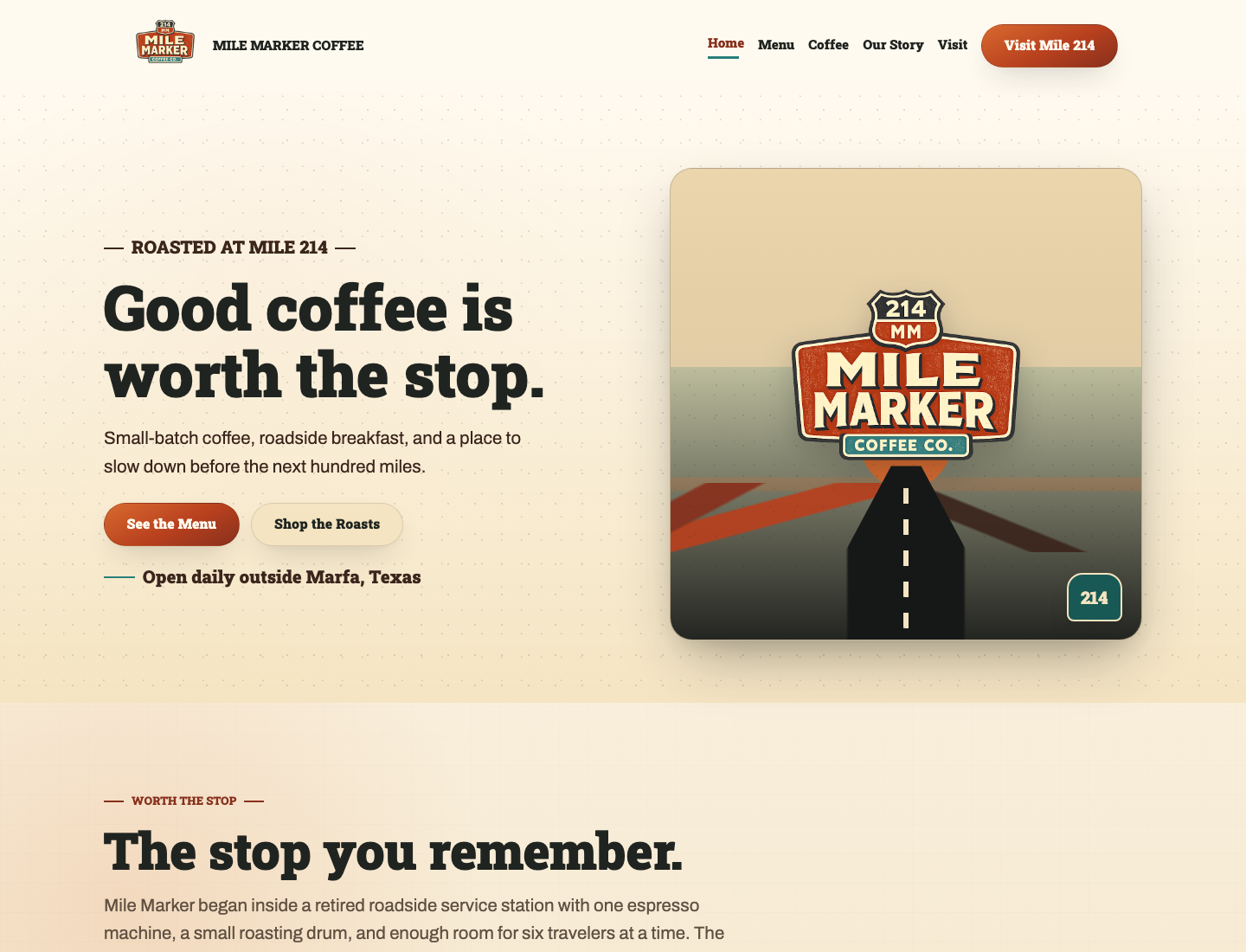 Mile Marker Coffee website preview